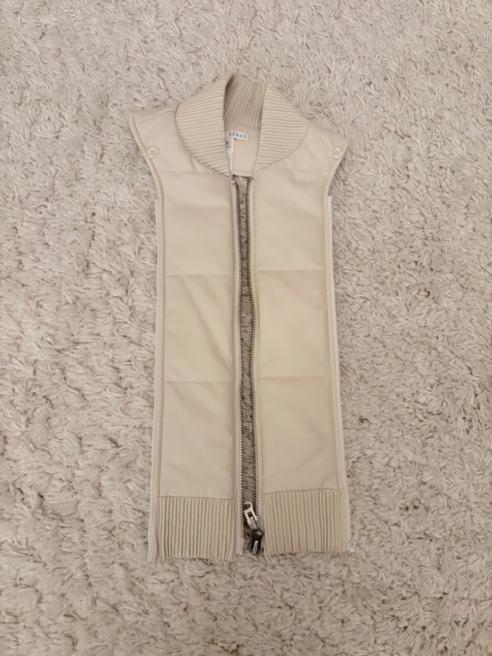 Veronica Beard Cream / Beige Faux Leather Quilted Puffer Dickey, Knit Trim, OS